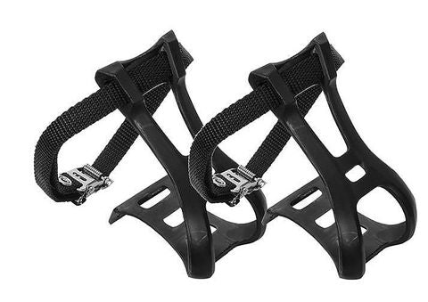 BICYCLE PARTS - TOE CLIPS, WITH STRAPS, MTB, MEDIUM (SOLD IN PAIRS)