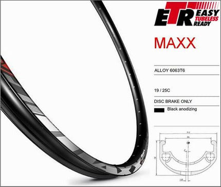 BICYCLE PARTS - RIM 27.5/650B X 25MM - MACH1 MAXX - 32H - (584 X 25) - PRESTA VALVE - DISC BRAKE - D/W - BLACK - EYELETED - TUBELESS READY - MADE IN FRANCE - (ERD 563)