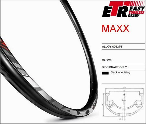 BICYCLE PARTS - RIM 27.5/650B X 25MM - MACH1 MAXX - 32H - (584 X 25) - PRESTA VALVE - DISC BRAKE - D/W - BLACK - EYELETED - TUBELESS READY - MADE IN FRANCE - (ERD 563)
