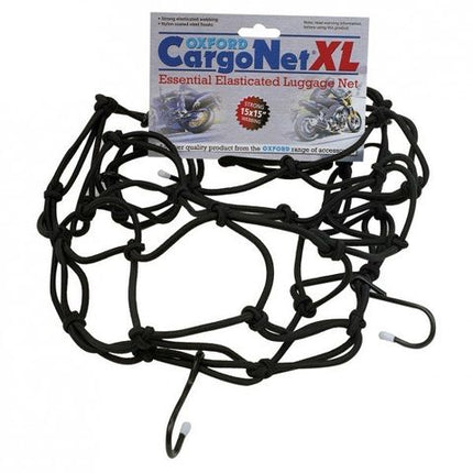 BICYCLE PARTS - CARGO NET - STRONG ELASTICATED WEBBING, NYLON COATED, HARDENED STEEL HOOKS, 17 X 17 , BLACK - OXFORD PRODUCT