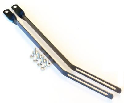 BICYCLE PARTS - CARRIER FITTINGS - ADJUSTABLE, EXTRA LONG, 300MM, STEEL, NUTS & BOLTS SUPPLIED, BLACK