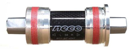 BICYCLE PARTS - BOTTOM BRACKET, 127.5MM, CARBON SHELL, CR - MO HOLLOW AXLE, THREADED 68MM SHELL, ALLOY CUPS, SEALED BEARING, NECO BRAND