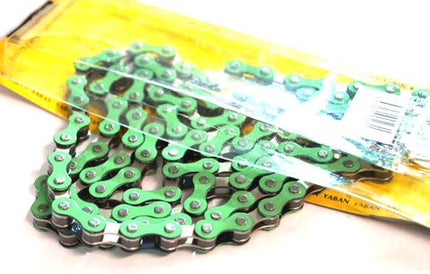 BICYCLE PARTS - CHAIN 1/2 X 1/8 X 112L, SINGLE SPEED, NICKEL, GREEN (YBN S - 410)