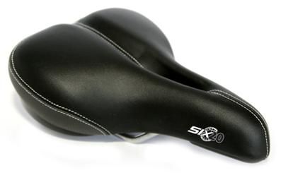 BICYCLE PARTS - SADDLE LADIES COMFORT, 170MM X 240MM, PLUSH TOP, DUAL DENSITY BASE, ELASTOMER SPRINGS, CUT OUT, BLACK/GREY, QUALITY VELO MANUFACTURED PRODUCT