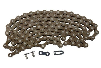 BICYCLE PARTS - CHAIN 1/2 X 1/8 X 96L, SINGLE SPEED, WITH CONNECTOR & YBN BOX, BROWN/GREY (YBN S - 410)