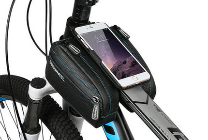 BICYCLE PARTS - ROSWHEEL TOP BAR DOUBLE BAG WITH SILICON PHONE HOLDER (16.5 X 9.5 X 4CM EACH SIDE)