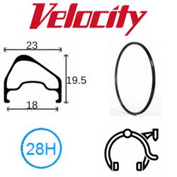 BICYCLE PARTS - RIM 700C X 18MM - VELOCITY A23 OC - 28H - (622 X 18) - PRESTA VALVE - RIM BRAKE - D/W - BLACK - MSW - OCR