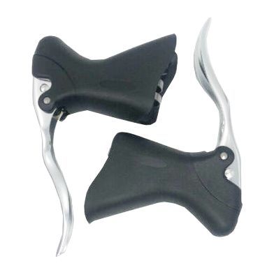 BICYCLE PARTS - BRAKE LEVER - PROMAX AERO AERO BRAKE LEVER, ALLOY WITH RETURN SPRING, SILVER WITH BLACK HOODS (SOLD IN PAIRS)