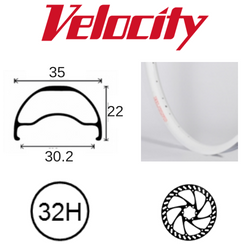 BICYCLE PARTS - RIM 29ER X 30MM - VELOCITY BLUNT 35 - 32H - (662 X 30) - PRESTA VALVE - DISC BRAKE - D/W - WHITE - TUBELESS READY - (ERD 597)