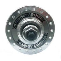 BICYCLE PARTS - HUB FRONT, NUTTED, SEALED, TRACK, STURMEY ARCHER ALLOY SILVER M9 36H, HBT30 - F, WITH 2 X TRACK NUTS