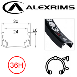 BICYCLE PARTS - RIM 16 X 24MM - ALEX Y303 - 36H - (305 X 24) - SCHRADER VALVE - RIM BRAKE - S/W - BLACK - (ERD 296)