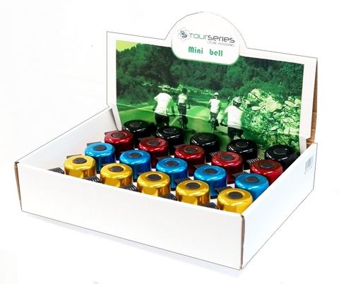 BICYCLE PARTS - BELLS - DISPLAY BOX OF 20, BELL (BLACK, RED, BLUE, GOLD )