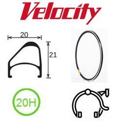 BICYCLE PARTS - RIM 16 X 1 3/8 X 14MM - VELOCITY AEROHEAD - 20H - (349 X 14) - PRESTA VALVE - RIM BRAKE - D/W - BLACK - MSW -
