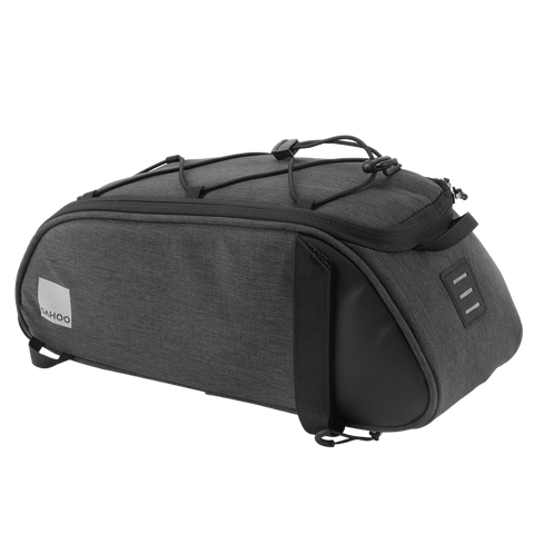 BICYCLE PARTS - SAHOO RACK TOP BAG, 7L, MAIN POCKET, 2 SIDE ZIPPERED POCKETS, WATER BOTTLE POCKET, L39/W15/H17CM , VELCRO ATTACH, BLACK, 600D NYLON