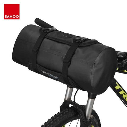 BICYCLE PARTS - SAHOO BIKE PACKING HANDLEBAR ROLL BAG , BLACK/BLACK. 7L WATER PROOF L10, H15, W15CM VELCRO ATTACH.