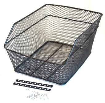 BICYCLE PARTS - BASKET - REAR MESH, FIXED FITTINGS, COMPACT, L 38CM X W 29CM X H 18CM, BLACK