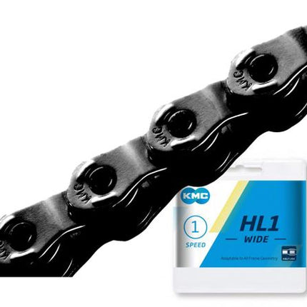 BICYCLE PARTS - CHAIN - SINGLE SPEED - KMC HL1 - 100L - BLACK - W/CONNECT PIN - (HALF LINK CHAIN)