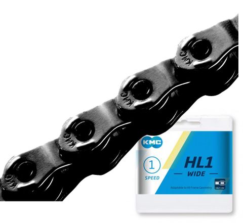 BICYCLE PARTS - CHAIN - SINGLE SPEED - KMC HL1 - 100L - BLACK - W/CONNECT PIN - (HALF LINK CHAIN)