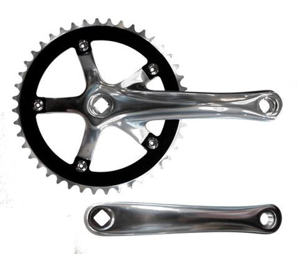 BICYCLE PARTS - SINGLE C/W SET, 3/32 X 44T, ALLOY, BLACK, ALLOY 165MM SILVER CRANK 130 BCD