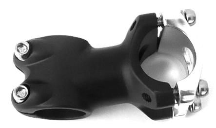 BICYCLE PARTS - AHEAD STEM - 60MM EXT, 7 DEGREE, 28.6MM DIA., 31.8MM BB, BLACK WITH SILVER FACE PLATE