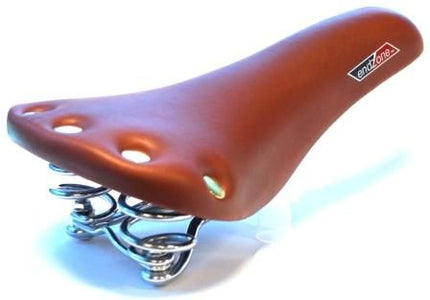 BICYCLE PARTS - SADDLE, CP COIL SPRING, BROWN VINYL W/RIVETS, 274L X 153W QUALITY VELO MANUFACTURED PRODUCT