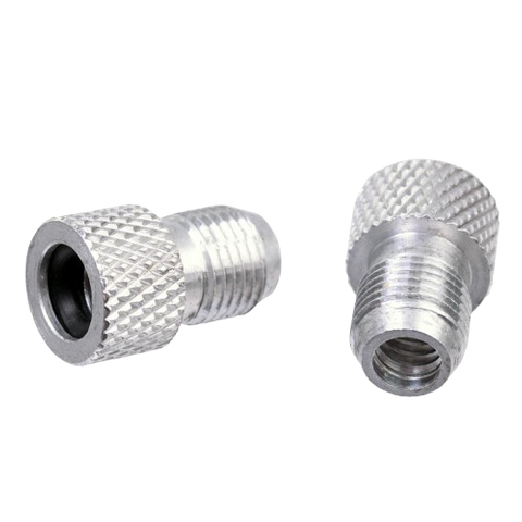 BICYCLE PARTS - SILVER ALLOY VALVE ADAPTOR F/V TO A/V, 14MM LONG (BAG OF 2)