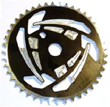 BICYCLE PARTS - CHAIN RING 1/2 X 1/8 X 44T, CNC, FOR BMX, ALLOY BLACK WITH SILVER TEETH