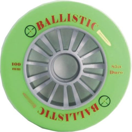 BICYCLE PARTS - SCOOTER WHEEL, BALLASTIC , 100MM, SILVER PLASTIC CORE, GREEN PU