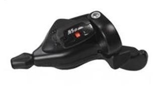 BICYCLE PARTS - RIGHT HAND SHIFTER - 7 SPEED, THUMB TAP DUAL TRIGGER, WITH 2050MM CABLE, SUNRACE, BLACK.
