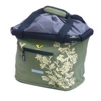 BICYCLE PARTS - BASKET - FRONT, FABRIC, Q/R FITS 25.4 TO 31.8MM BB, WATER RESISTANT TOP WITH PULL STRINGS, GREEN/YELLOW