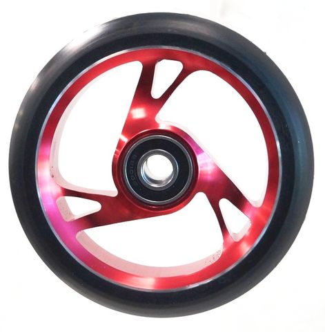BICYCLE PARTS - SCOOTER WHEEL, ALLOY CORE, 125MM DIAMETER. 30MM WIDE. INCL ABEC - 9 BEARING. SUIT 12MM AXLE. RED CORE