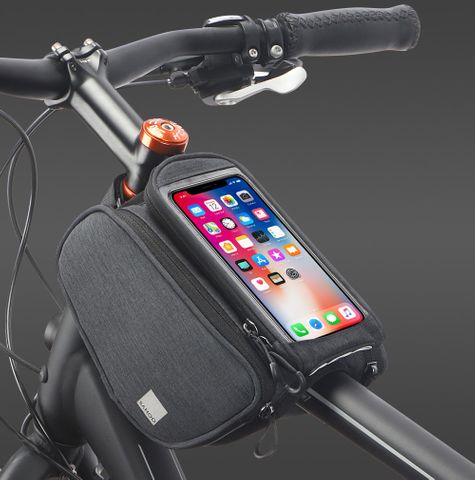 BICYCLE PARTS - SAHOO TOP BAR DOUBLE BAG WITH REMOVABLE PHONE HOLDER (19 X 12 X 4CM EACH SIDE) (1.5L)