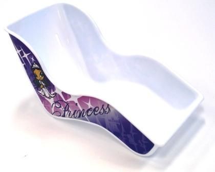 BICYCLE PARTS - CARRIER - DOLL CARRIER, BIKES UP , WITH REAR MOUNT BRACKET, MOUNTS ON BRAKE STAY, PRINCESS DESIGN, PINK/PURPLE