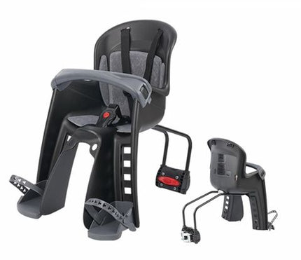 BICYCLE PARTS - BABY SEAT - POLISPORT BILBY JUNIOR, FRONT FACING WITH SEAT TUBE MOUNTING, UPTO 15KG, BLACK /GREY