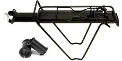 BICYCLE PARTS - CARRIER - REAR CARRIER, W/SPRING CLAMP, SEAT POST MOUNTED, QR, ALLOY, INCLUDES RUBBER SHIMS, BLACK (5KG LOAD LIMIT)