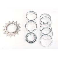 BICYCLE PARTS - CONVERSION KIT - SINGLE SPEED, FLANGED CR - MO DRIVE RING, 14T LOCK RING & ALLOY SPACERS (7 SPACERS + LOCKRING)