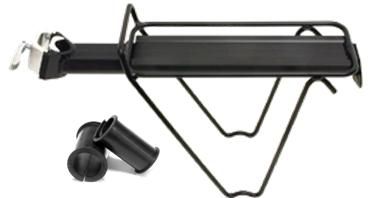 BICYCLE PARTS - CARRIER REAR CARRIER, SEAT POST MOUNTED, ALLOY, W/SIDE SHAPE STAYS, INCLUDES RUBBER SHIMS, BLACK (5KG LOAD LIMIT)