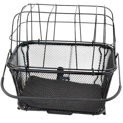 BICYCLE PARTS - BASKET - LARGE REAR - PET CARRIER, Q/R BASE, INCLUDES DOME WIRE CLIP IN LID, PADDED BASE & ANCHOR STRAP, 40CM X 30CM X 35CM