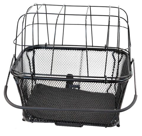 BICYCLE PARTS - BASKET - LARGE REAR - PET CARRIER, Q/R BASE, INCLUDES DOME WIRE CLIP IN LID, PADDED BASE & ANCHOR STRAP, 40CM X 30CM X 35CM