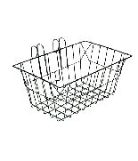 BICYCLE PARTS - BASKET - FRONT, WIRE, WITH HANDLE, HOOKS ONTO HANDLEBARS, BLACK, 23CM X 37CM X 19CM