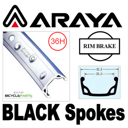 BICYCLE PARTS - WHEEL - 18 ARAYA 7X S/W 36H M/E SILVER RIM, FLIP FLOP 14MM NUTTED (110MM OLD) LOOSE BALL JOYTECH BLACK HUB, MACH1 BLACK SPOKES
