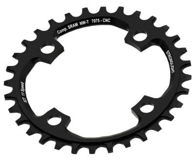 BICYCLE PARTS - CHAINRING - MTB STRONGLIGHT , 32T, 7075 CNC BLACK SRAM - 104MM BCD, 4 HOLE FOR 11 SPD (COMPATIBLE WITH CHAINRING BOLT SL350134)