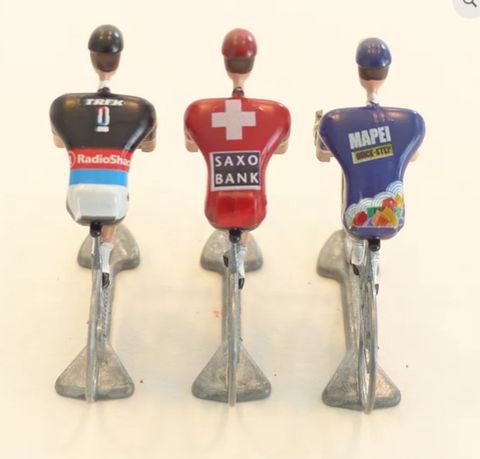 BICYCLE PARTS - A FLANDRIENS MODELS, 3 X HAND PAINTED METAL CYCLISTS, CANCELLARA IN 3 TYPES JERSEYS