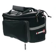 BICYCLE PARTS - RACK TOP, TRUNK/PANNIER BAG - VELCRO'S ONTO PANNIER RACK, WATER RESISTANT, SIDE POCKETS OPEN TO BECOME PANNIER BAGS. 16CM X 18 - 27CM X 34CM