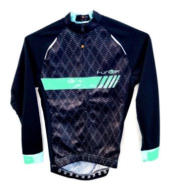 BICYCLE PARTS - AASPECIAL JERSEY, KIDS, FUNKIER , PRO, HIGH PERFORMANCE, SUMMER LIGHT WEIGHT, BLACK/CELESTE, LONG SLEEVE, FULL ZIP, 8