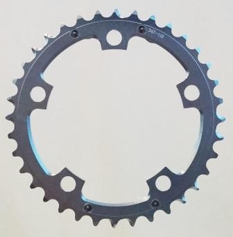 BICYCLE PARTS - CHAIN RING, 36T X 110 BCD FOR 9/10 SPEED, 7075 CNC ALLOY, SILVER W/RAMPS