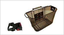 BICYCLE PARTS - BASKET - FRONT, MESH, WITH ANGLE ADJUSTABLE Q/R BRACKET, FOR LIGHT WEIGHT CARGO, 16CM X 30CM X 21CM