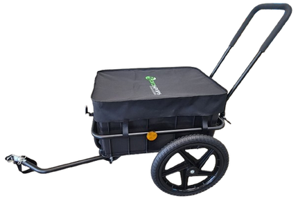 BICYCLE PARTS - BICYCLE CARGO TRAILER 2 IN 1 - CAN ALSO BE USED A PUSH/PULL TROLLEY, STEEL FRAME, 16' WHEELS, CAPACITY:30KGS AS TRAILER, 50KG AS HAND WAGON, LOADING SIZE:68*53*40CM