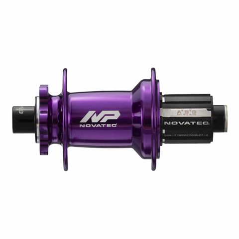 BICYCLE PARTS - HUB, NOVATEC REAR 6 BOLT BOOST DISC PURPLE 32H 12MM T/A X 148MM OLD - SEALED BEARINGS