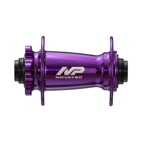 BICYCLE PARTS - HUB, NOVATEC FRONT 6 BOLT BOOST DISC PURPLE 32H 15MM T/A X 110MM OLD - SEALED BEARINGS